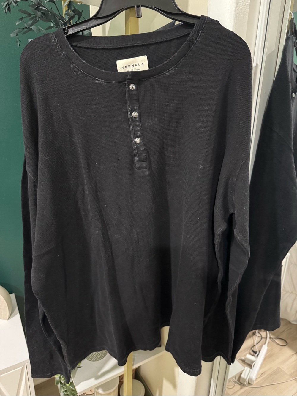 YoungLA Black Long Sleeve Henley Shirt